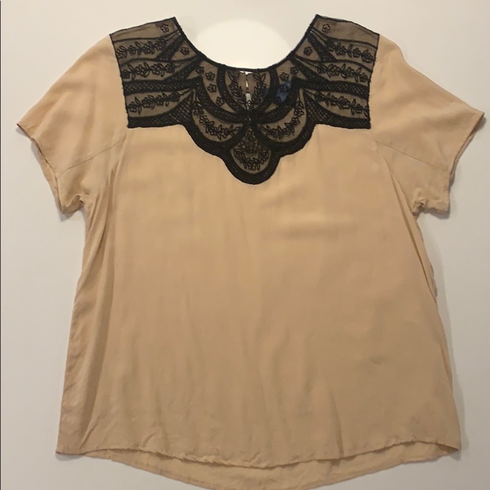 Nude silk tee w/black lace by Lil for Madewell